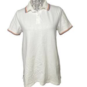 Lands' End Women's White and Rainbow Short Sleeve Polo Size Medium